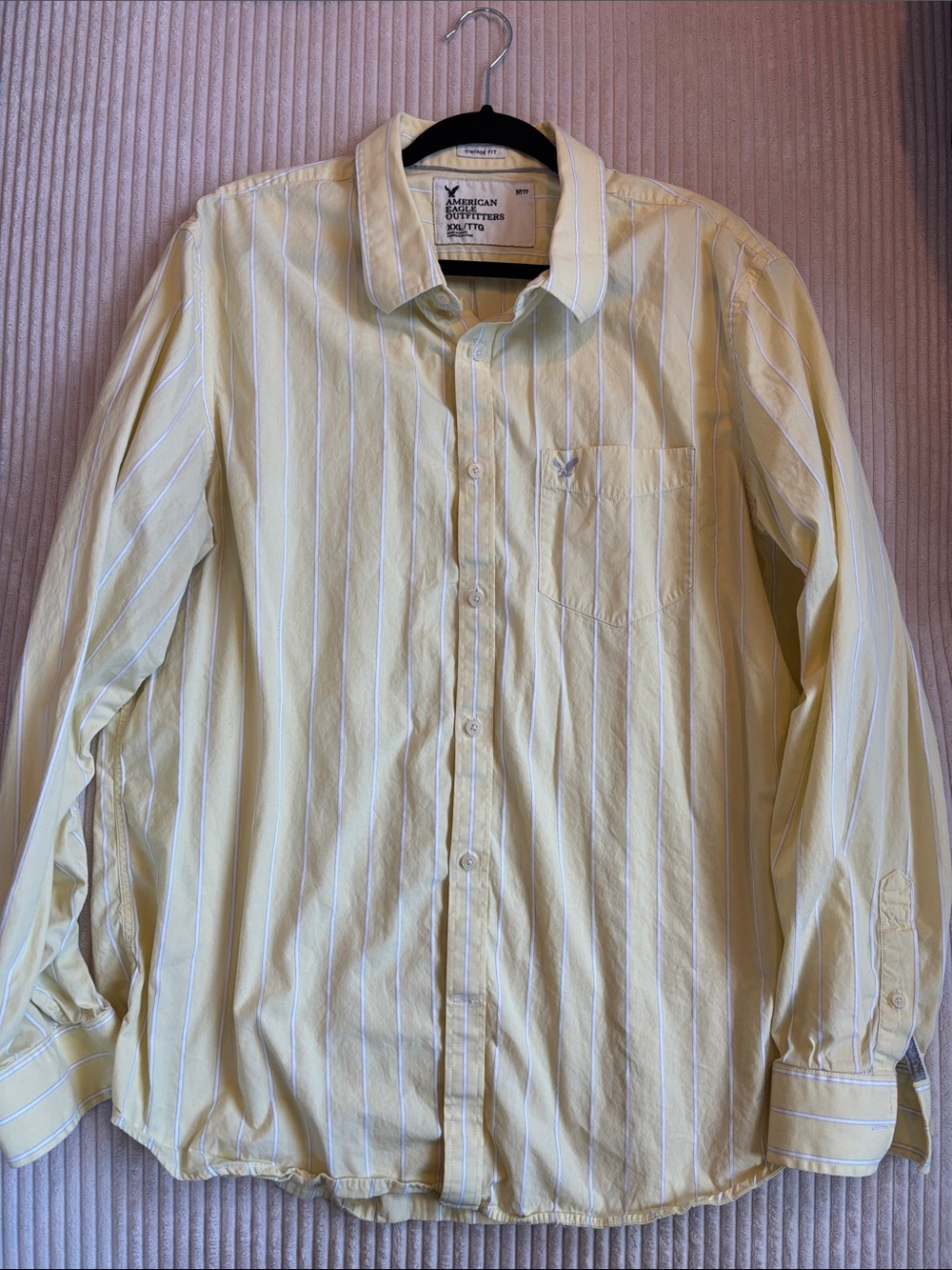 American Eagle Outfitters Men’s Light Yellow Stripe Button-Down Shirt
